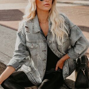 Denim Jean studded vintage look jacket oversized